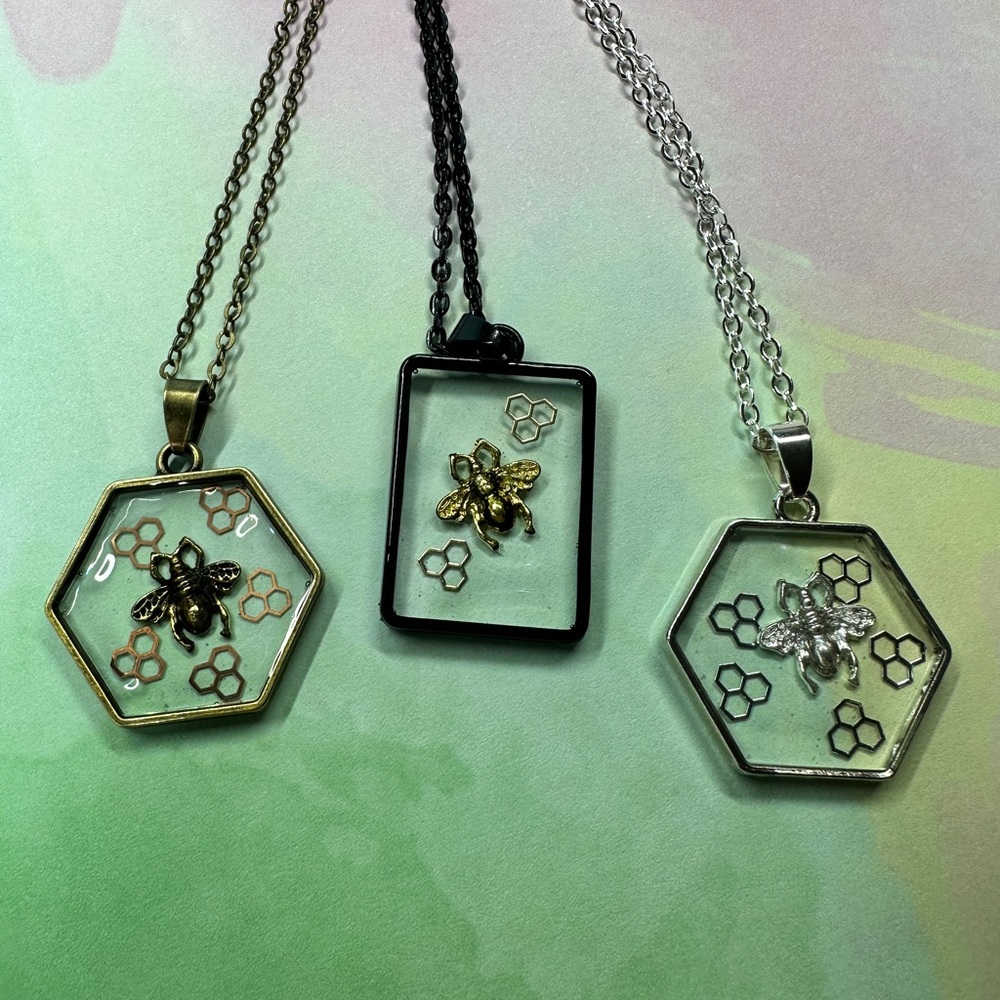 Handmade Gold Bee and Honeycomb Necklaces
